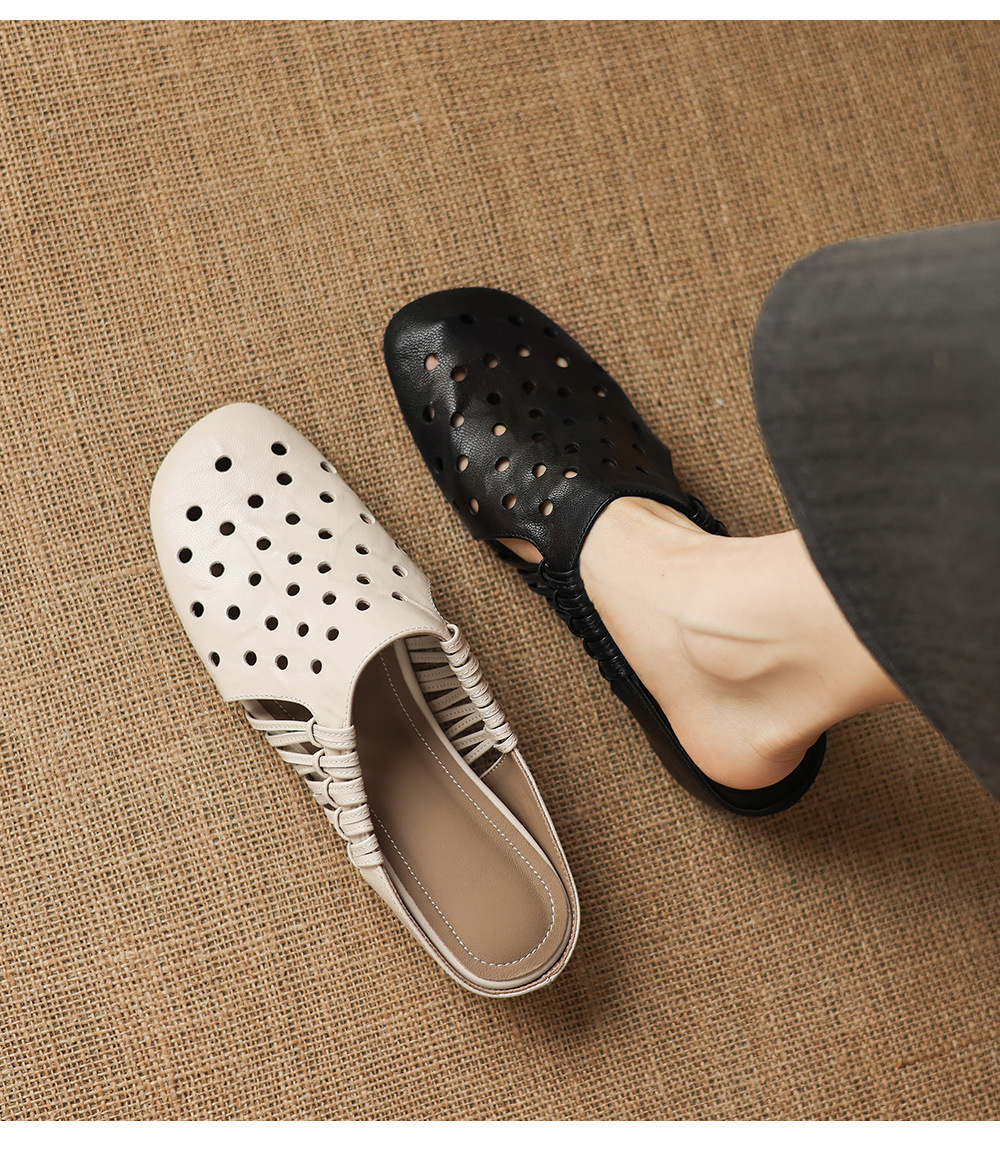 Dép sandal nữ quai chữ V đế xuồng cao gót, phong cách dệt da lộn — đen chi tiết 2