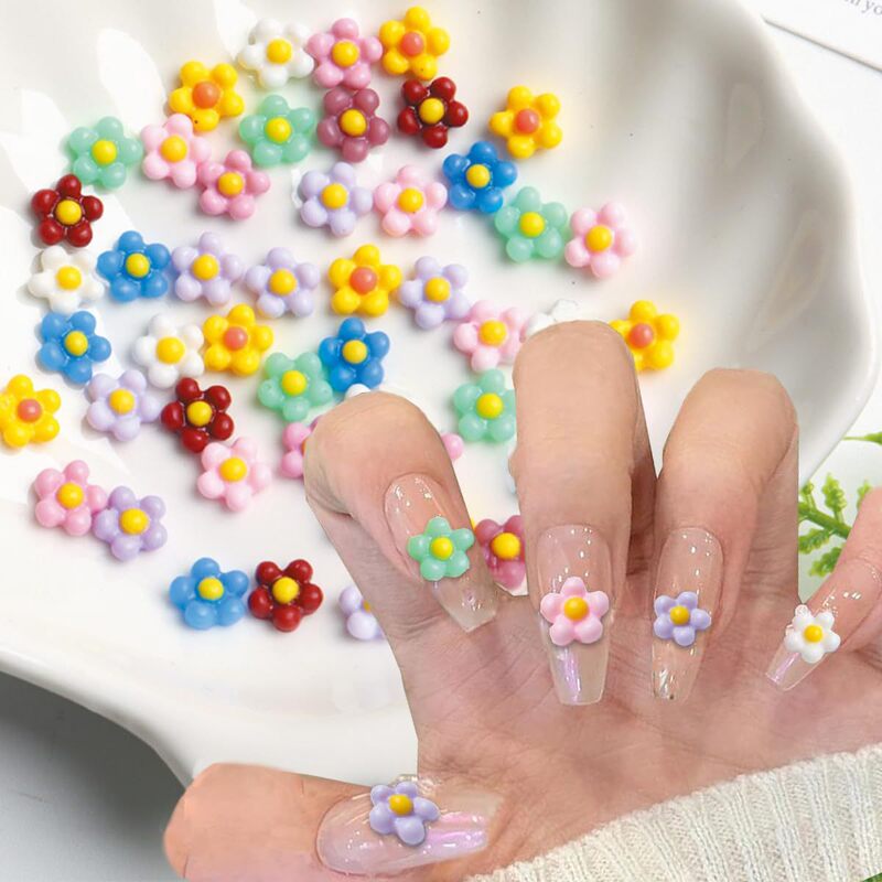 Plumeria Nail Art Jewelry Stereo Resin Five-Petal Flower Small White Flower Sunflower Nail Diamond DIY Wearable Nail Accessories