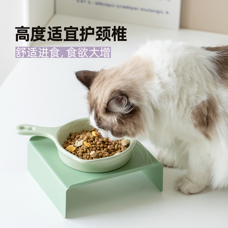 Tazón para gatos de fondo plano de cerámica Tazón para beber con mango Protección cervical anti-volteo Gato enlatado Aperitivos Tazón de comida Tazón para mascotas