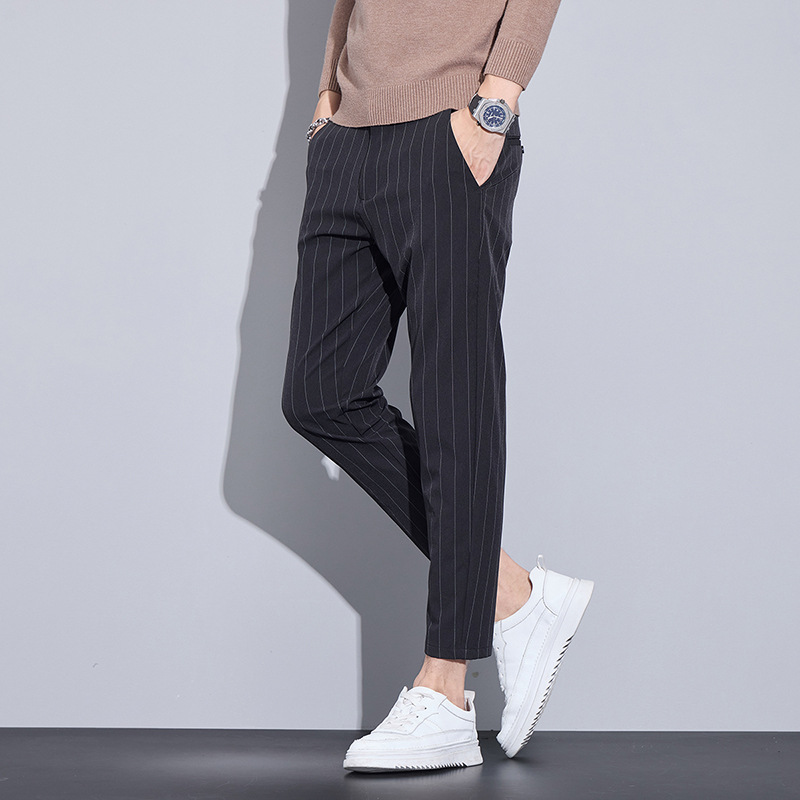 Men's Casual Pants 2025 Spring and Autumn New Korean Style Plaid Business Pants Straight Trousers Striped Casual Trousers for Men