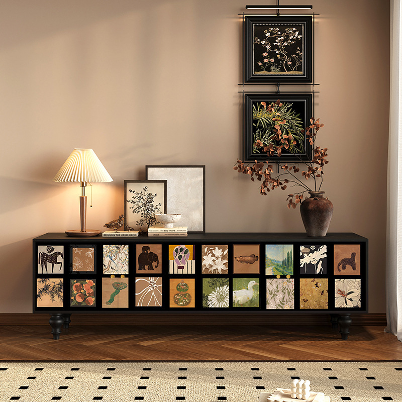 French Retro Tv Cabinet Solid Wood Storage Cabinet Integrated Cream Style Living Room Floor-Standing Side Cabinet Bedroom