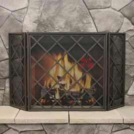 美式工业风铁艺做旧壁炉屏风隔断三折壁炉门铁艺编织火炉围栏新品