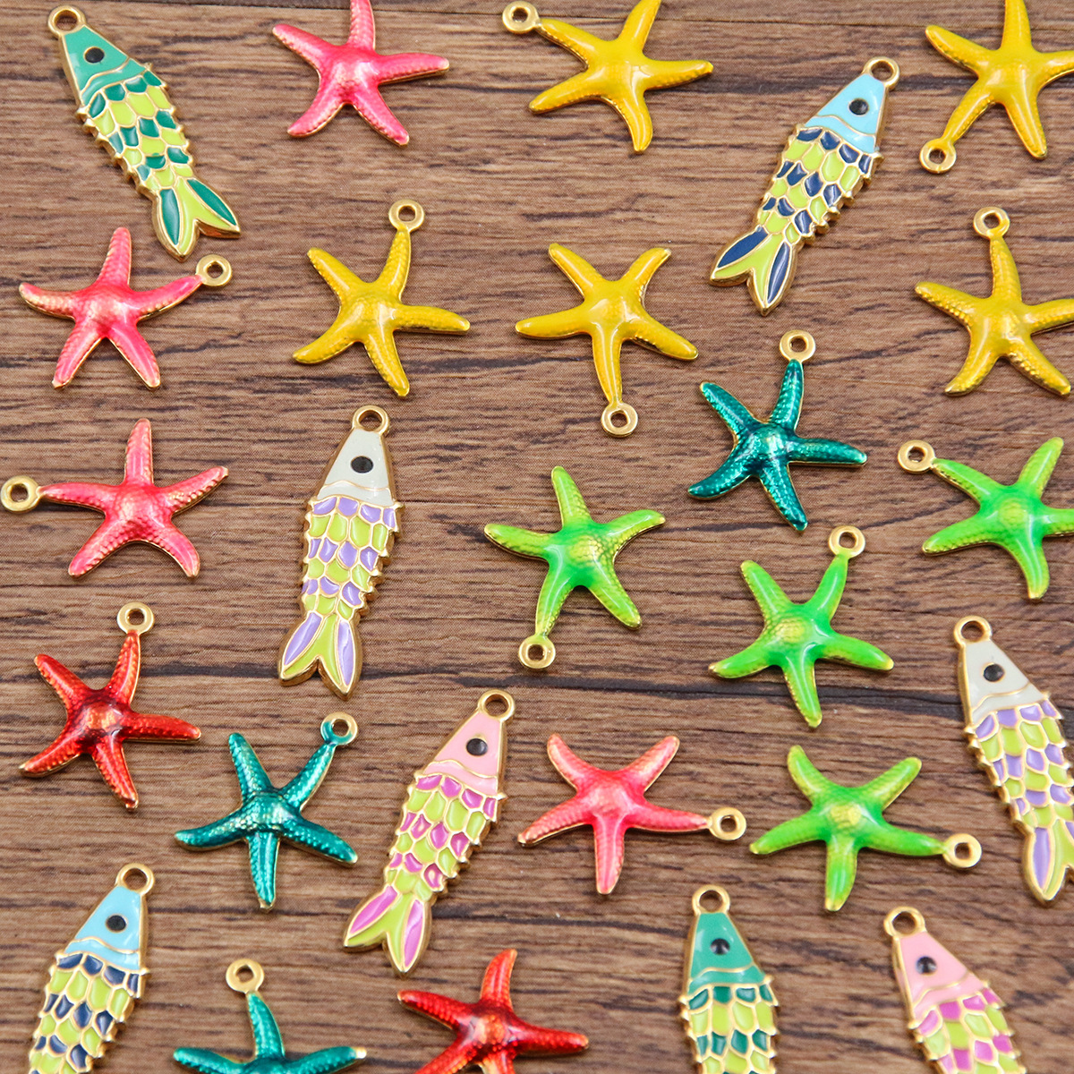 Starfish, Fish Pattern All Seasons Season Polished Finish 1 Piece 304 Stainless Steel Starfish Fish Polished Pendant Charms