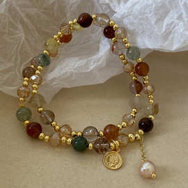 双层水晶珍珠串珠手链女复古叠戴手串ins小众设计高级手bracelet