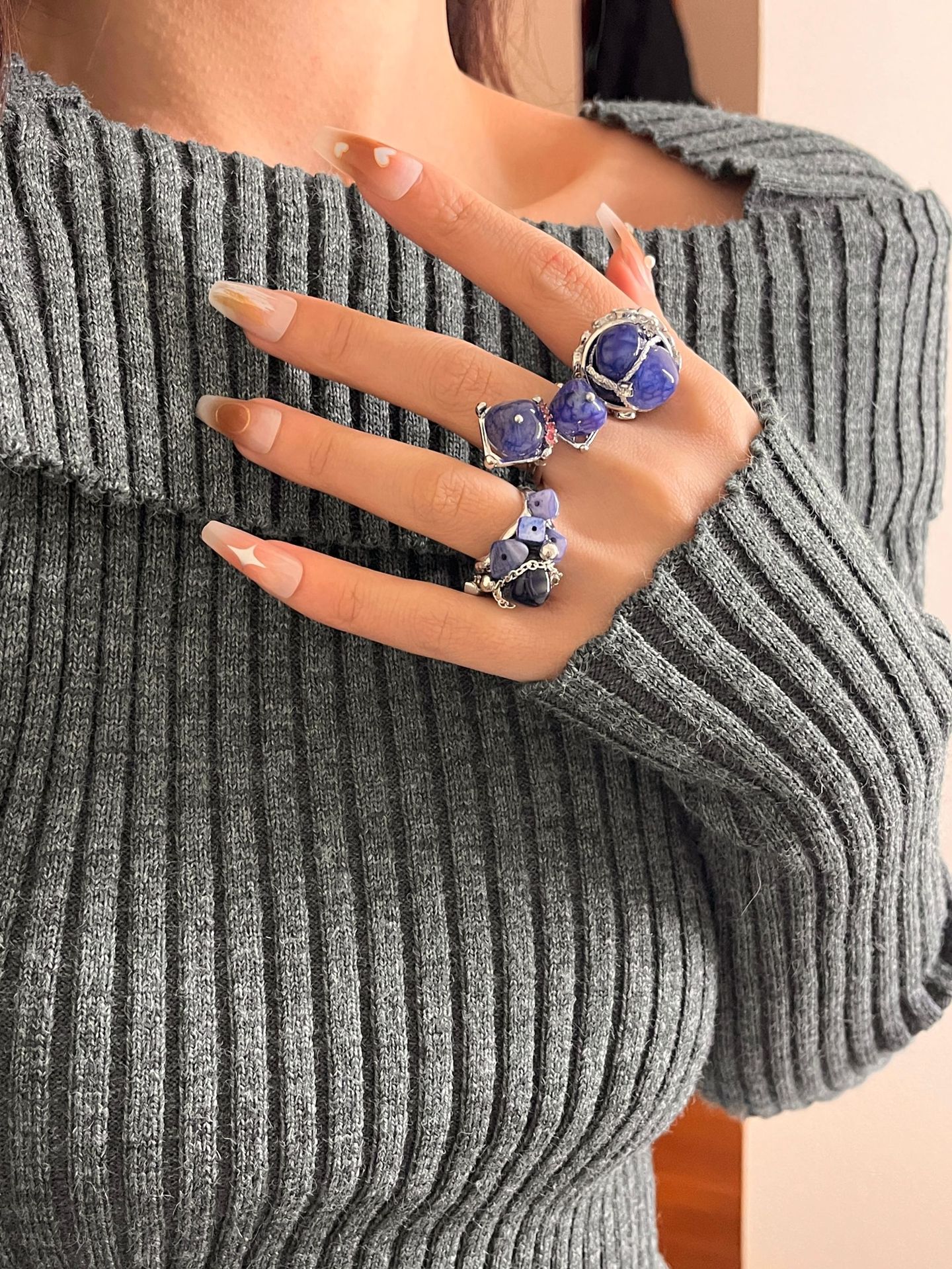 Natural Stone Ring For Women Stylish Beaded Ring For Her_voghion.com