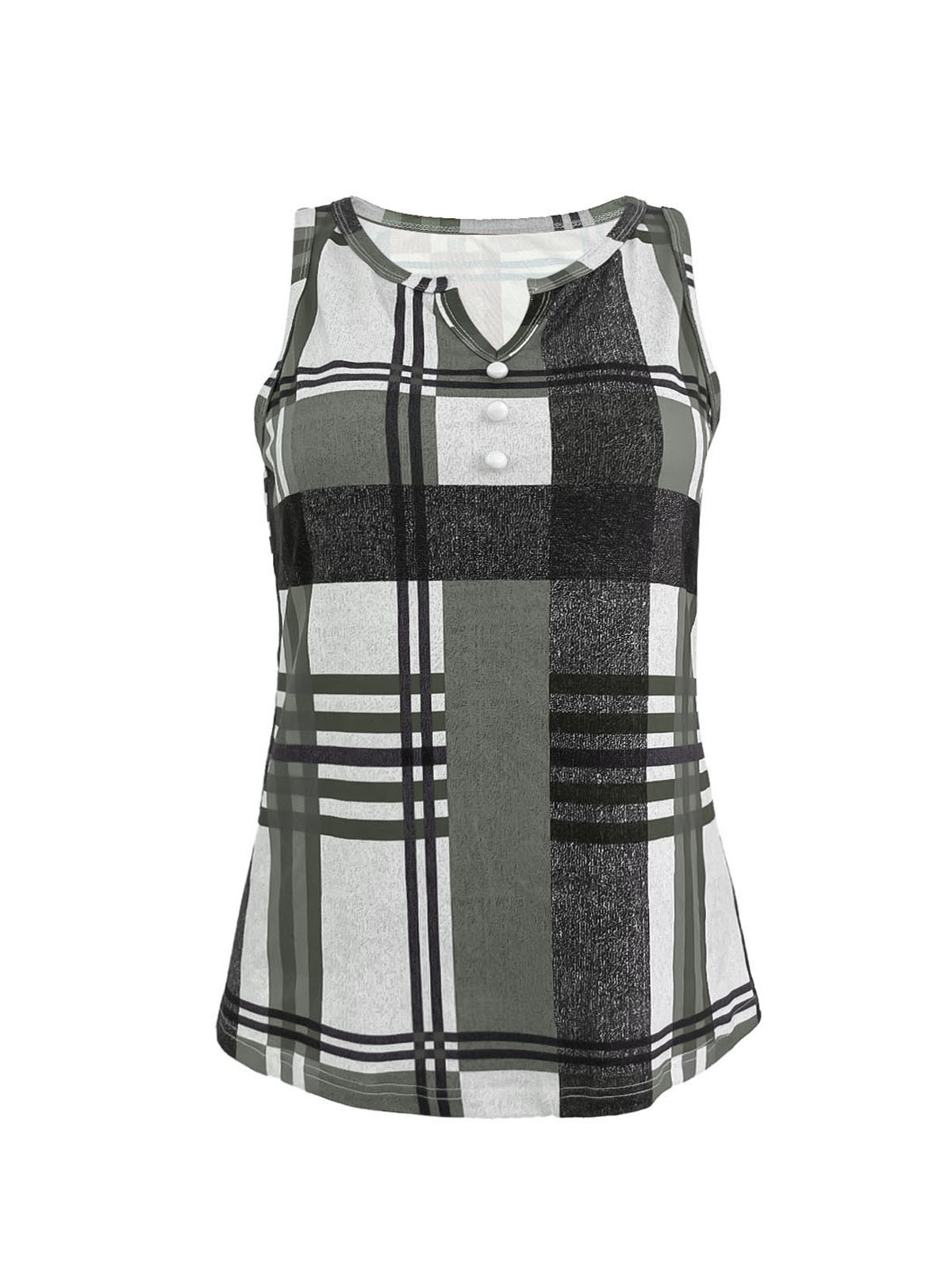 Women's Plaid Print Color-Block Tank Top, Loose Fit Sleeveless Summer Casual Vest, Breathable Milk Silk Blend Fabric_ecoleips.com