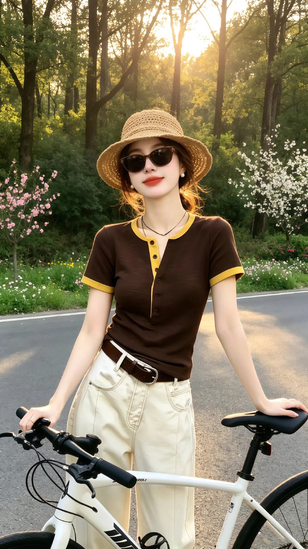 Áo thun nữ cổ tròn tay ngắn phối màu cổ bẻ, dáng ôm nhẹ, size lớn — Màu ảnh chi tiết 2