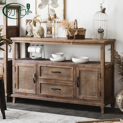 Solid Wood Retro Sideboard Storage, American Country Living Room, Distressed Storage Cabinet, B&B Side Cabinet, Creative Decorative Tower Cabinet