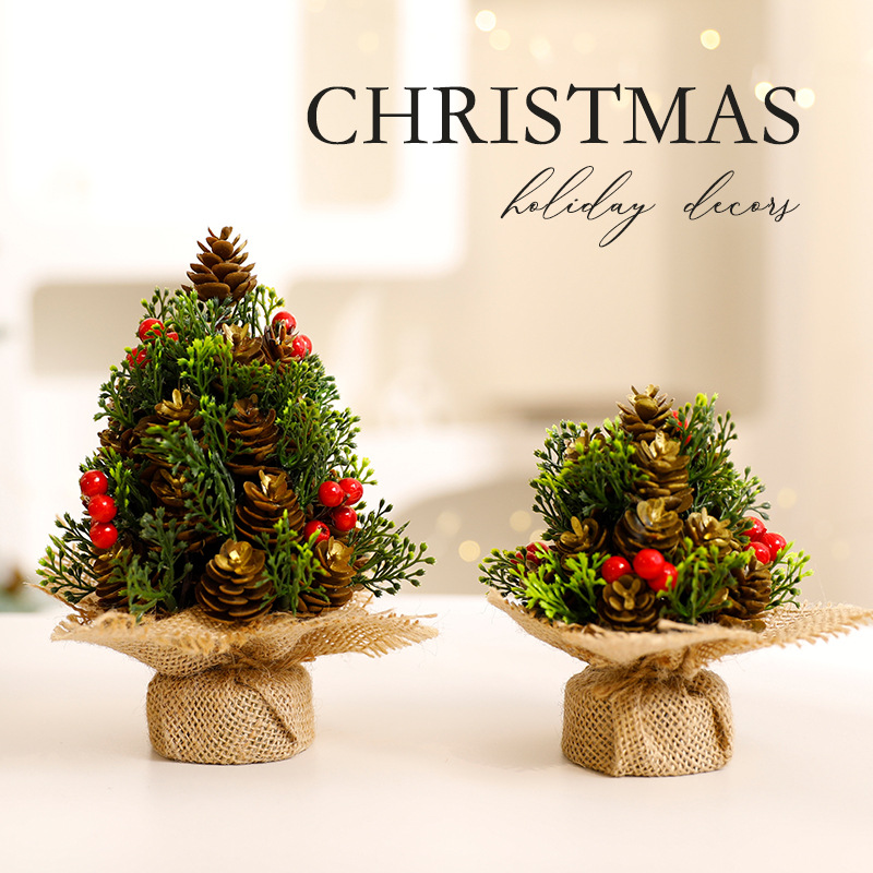 Decorazioni per albero di Natale a forma di pigna - Decorazioni natalizie da tavolo in argento e oro, mini alberi festivi da 13 cm e 17 cm per la casa e l'ufficio_voghion.com