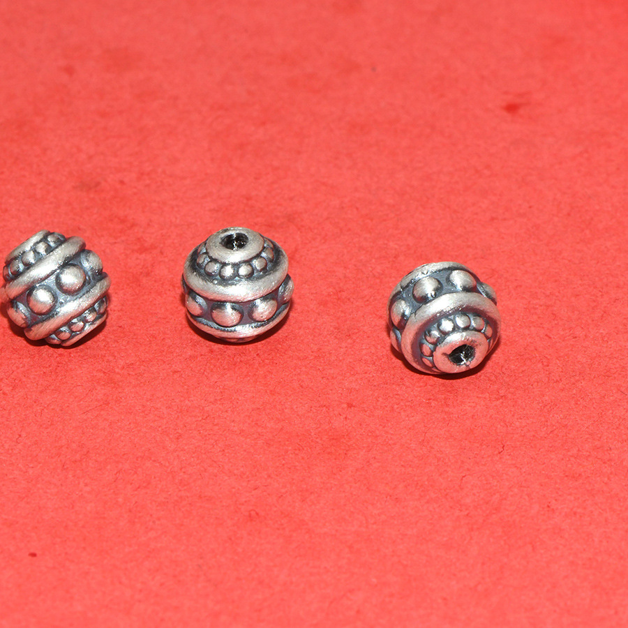 S99 Pure Silver Concave-Convex Spacer Beads with Six-Word Mantra, Loose Beads for DIY Handmade Beading, Stringing, and Barrel Bead Accessories