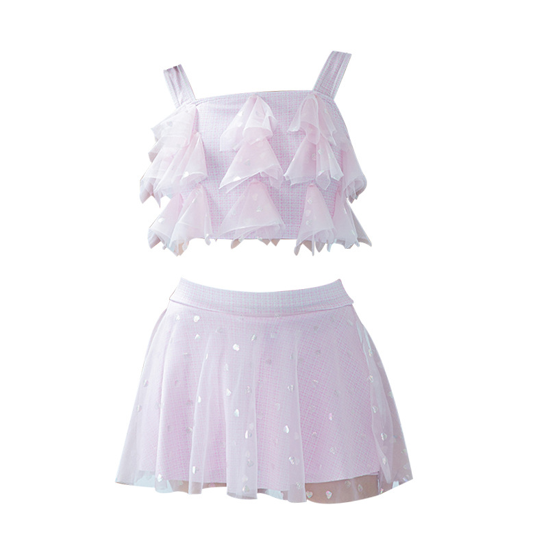 2025 nuevos trajes de baño para niños niñas divididas dos piezas de moda cabdaja de malla adorable traje de baño princesa de secundaria
