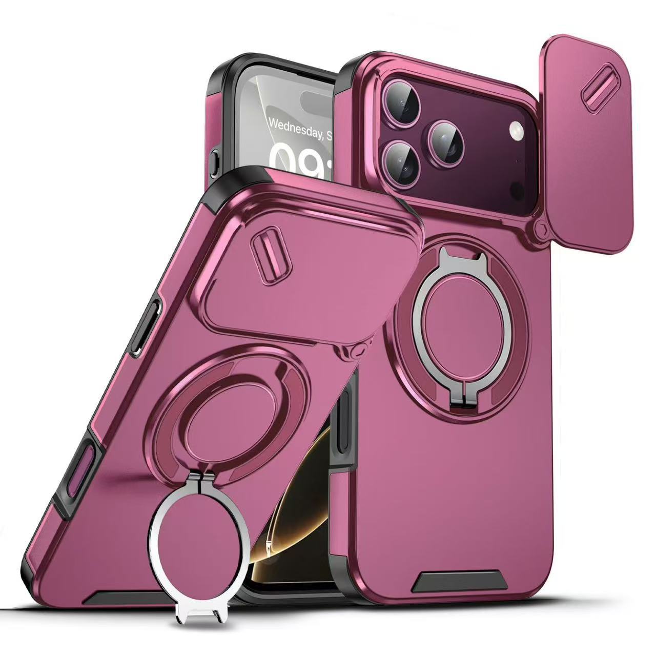 Funda para teléfono móvil Apple 17, soporte magnético Lingke 360, cubierta de lente con ventana deslizante, funda protectora anticaídas para iPhone 16