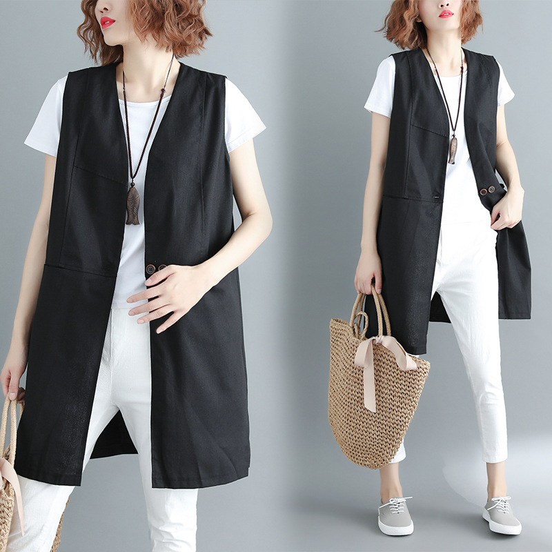 Fat Girl Summer Clothing New Style 2026 Plus Size Women's Clothing Age-Reducing Loose Solid Color Sleeveless Vest Jacket V-Neck Mid-Length