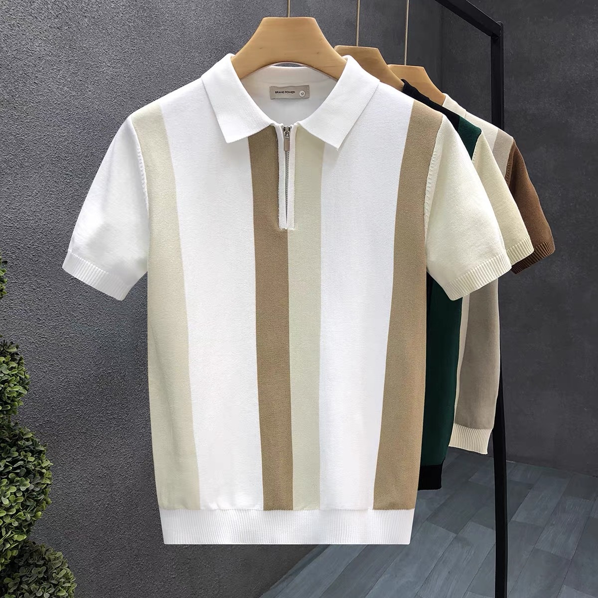 POLO suéter de punto de manga corta con solapa para hombre medio cremallera a juego de color negocio británico delgado marca de moda comercio exterior transfronterizo al por mayor