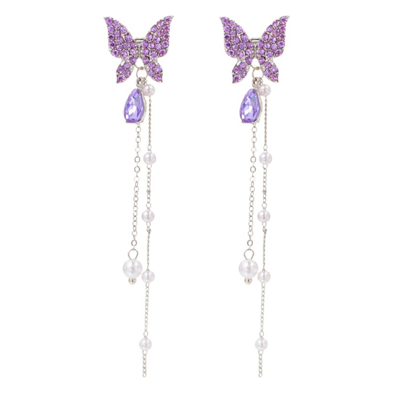 Fairy and Sweet Butterfly Earrings, High-End Lady Style Long Tassel Slimming Earrings for Women Factory Wholesale