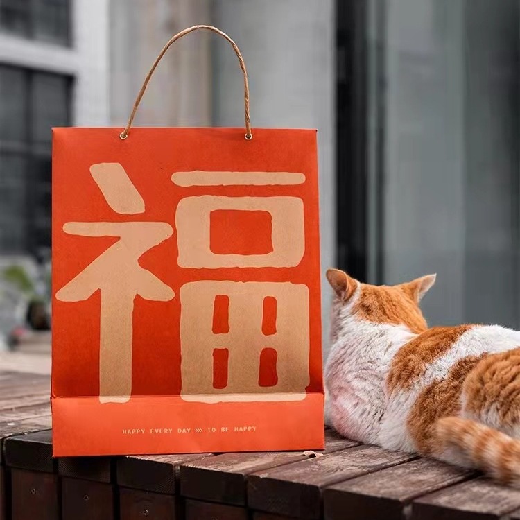 现货ins牛皮纸袋烘焙食品打包袋新年手提购物福袋礼品包装袋大量