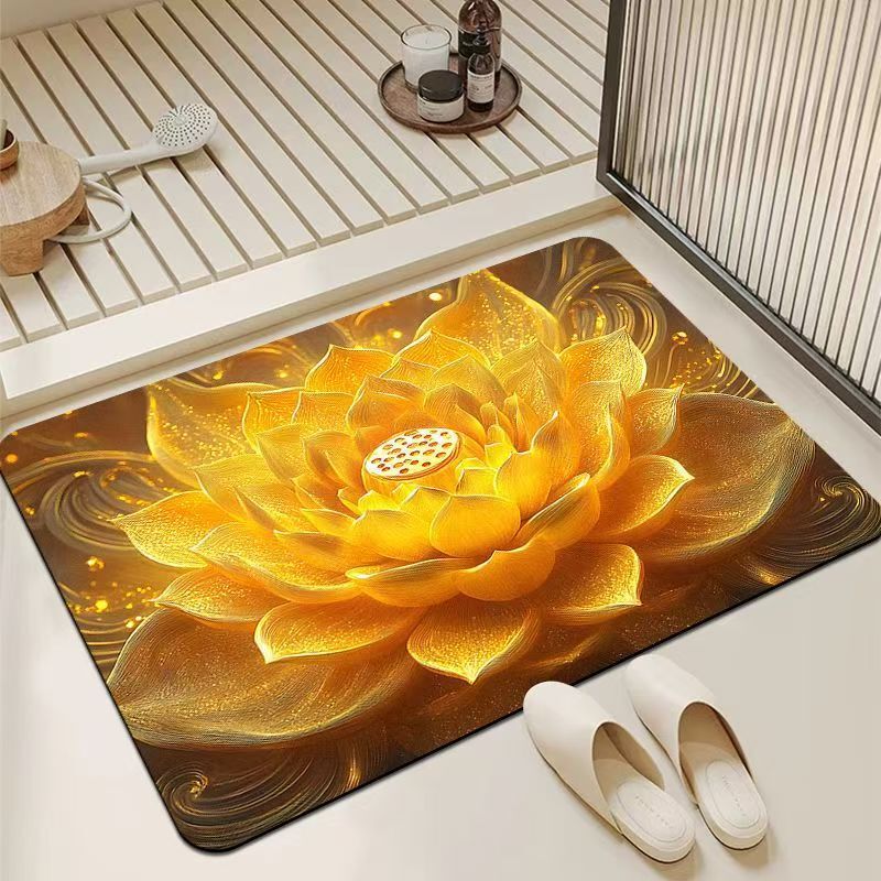 Lucky Yellow Bathroom Mat, Diatomaceous Earth Absorbent Quick-Dry Foot Mat, Lotus High-End Bathroom Entrance Fortune-Attracting Carpet Lucky Yellow Bathroom Mat, Diatomaceous Earth Absorbent Quick-Dry Foot Mat, Lotus High-End Bathroom Entrance Fortune-Attracting Carpet
