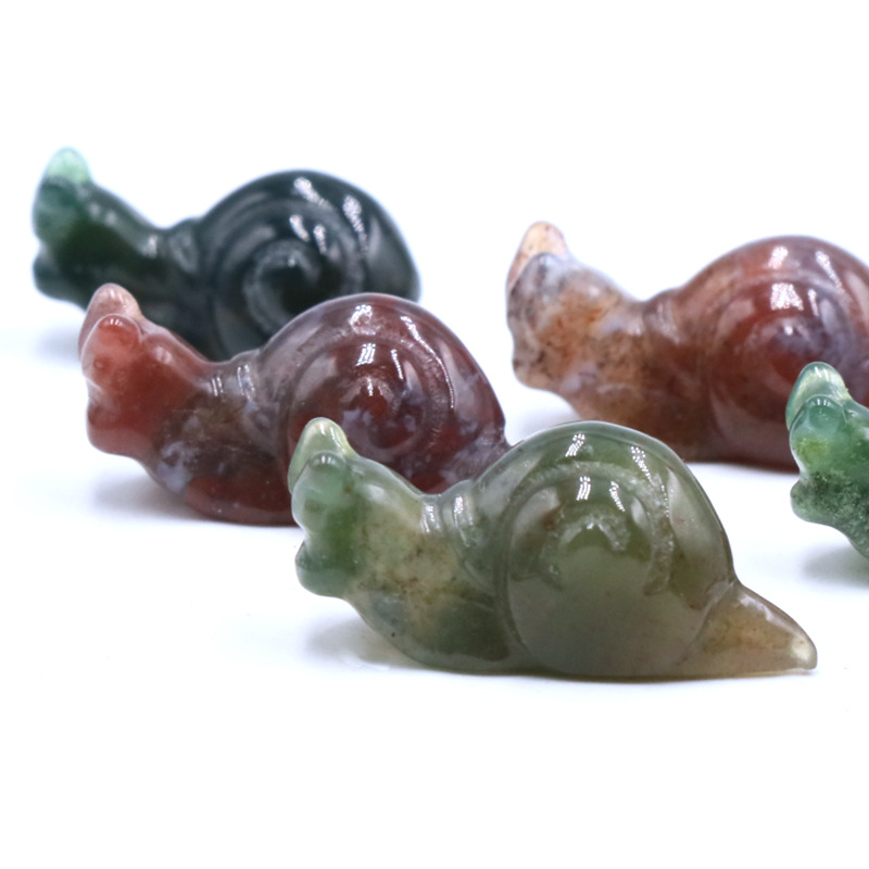 天然石玉石雕刻半寶石1寸蝸牛動物擺件 印度瑪瑙跨境裝飾工藝品