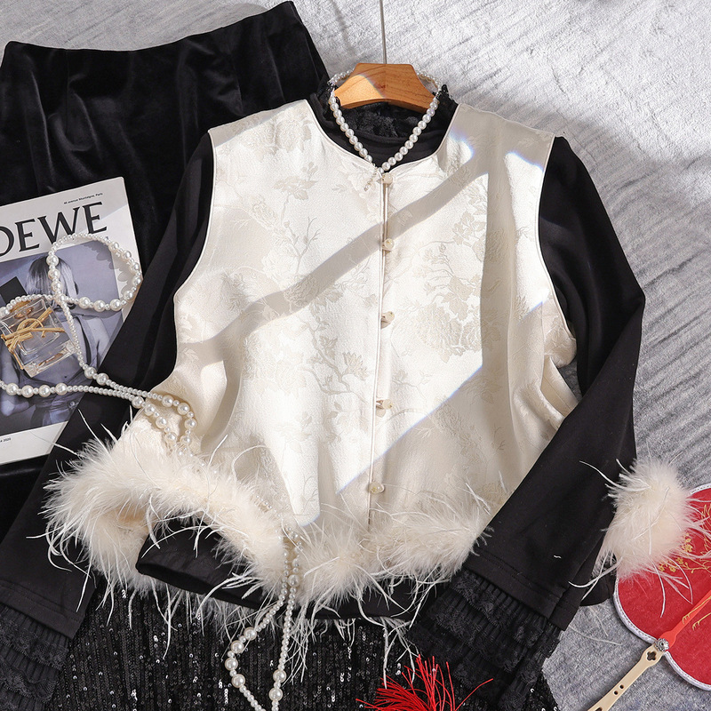 Nanyou 2025 Spring High-end Mulberry Silk Wool Silk Wool Jacquard Gold Mink Wool New Chinese Style National Style Vest Nanyou 2025 Spring High-end Mulberry Silk Wool Silk Wool Jacquard Gold Mink Wool New Chinese Style National Style Vest