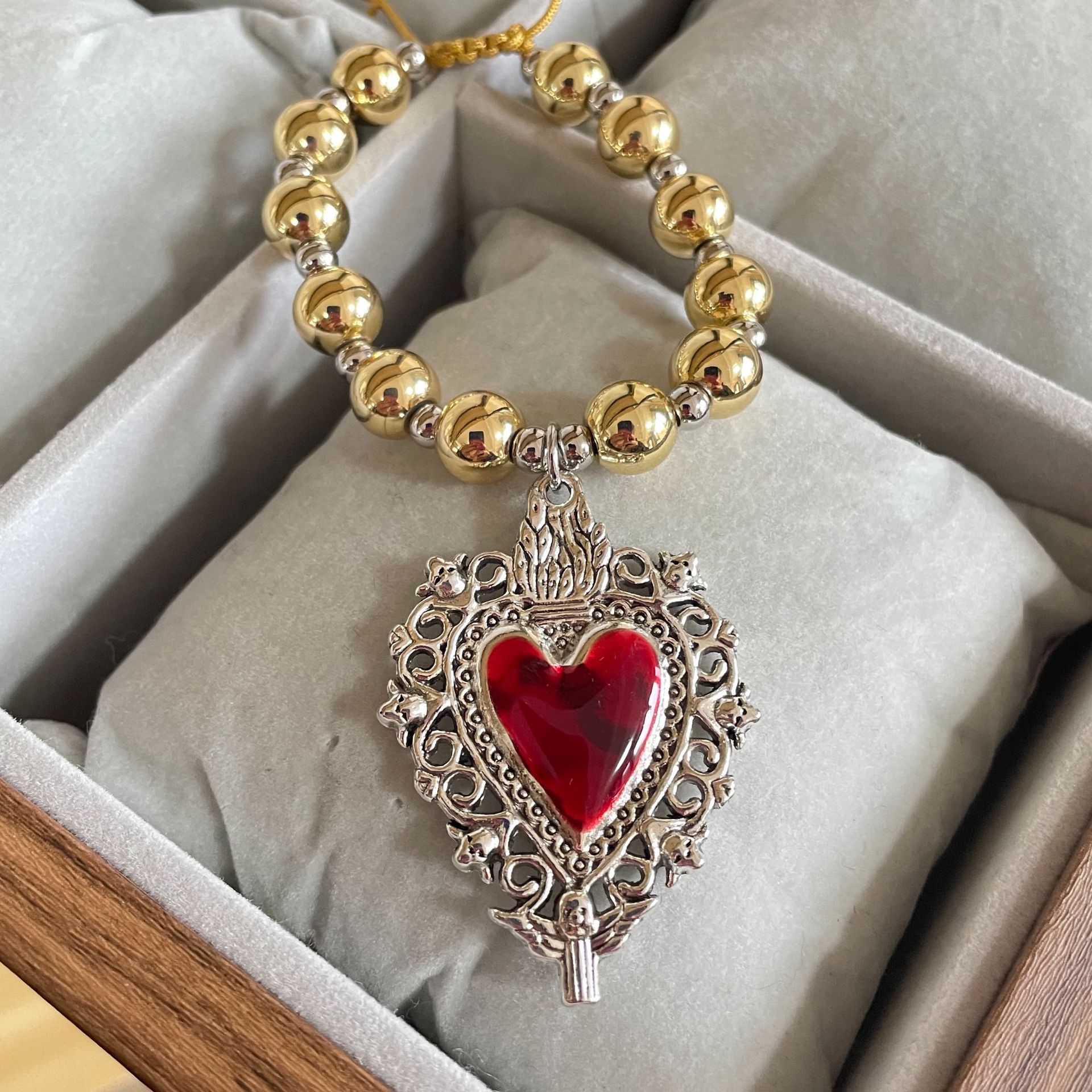 Heart Shape Pattern Copper Retro Enamel Heart Shape Bracelets