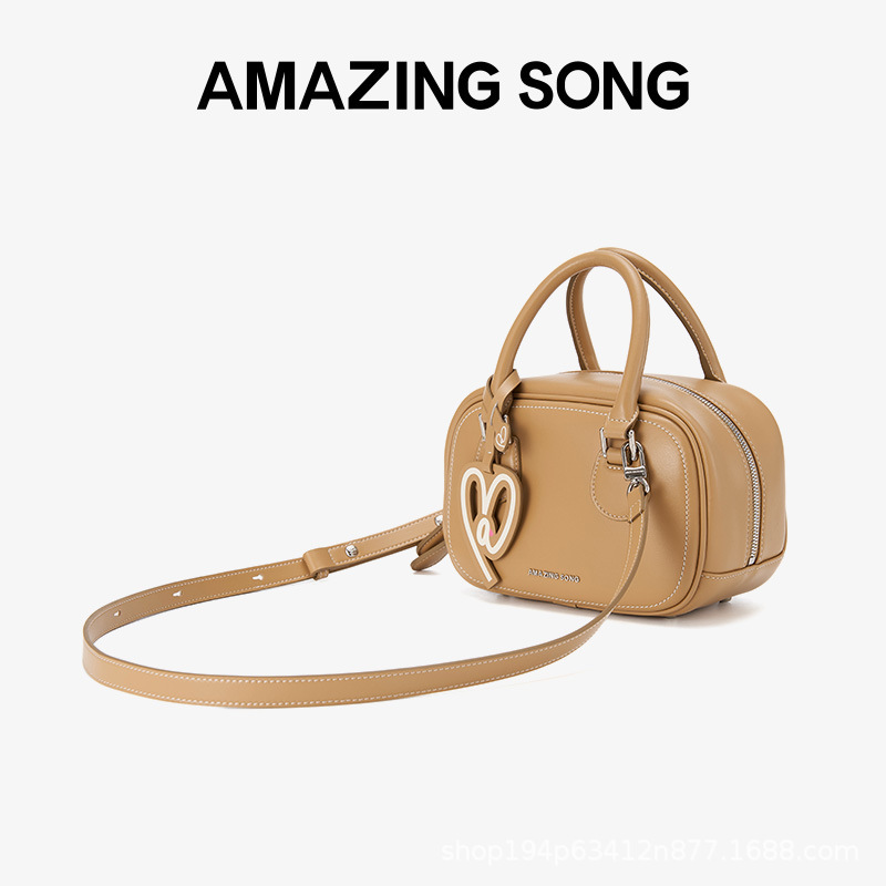 Amazing Song吐司包牛皮休闲单肩斜挎手提保龄球包女|undefined