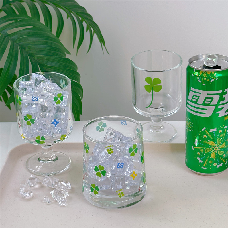 Warm Porcelain Four-leaf Clover Tall Glass Coffee High-Value Home Cold Drink Cup, 2025 New Summer Cup_voghion.com
