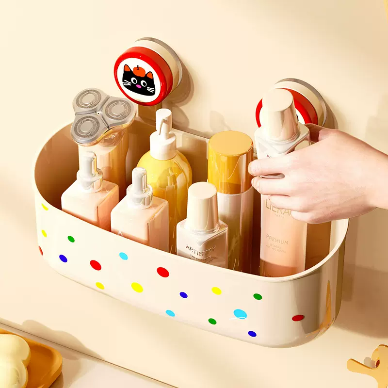 多巴胺吸盘浴室置物架沥水壁挂免打孔化妆品收纳家用卫生间收纳盒