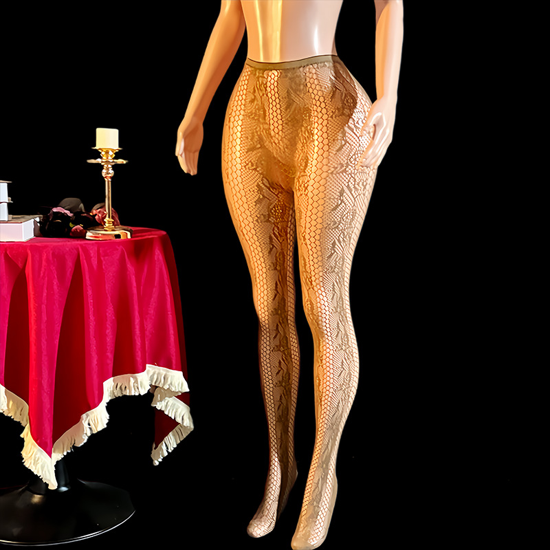 Medias de Red Caladas con Jacquard de Rosas WK86 de Nylon y Spandex