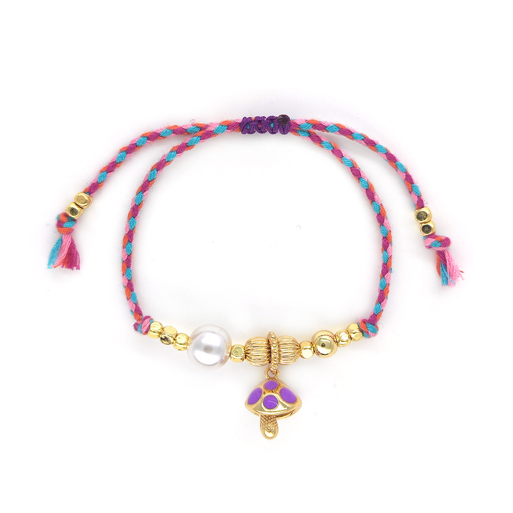Mushroom Pattern Casual Mushroom Polyester Copper Knitting 18K Gold Plated Women's Drawstring Bracelets