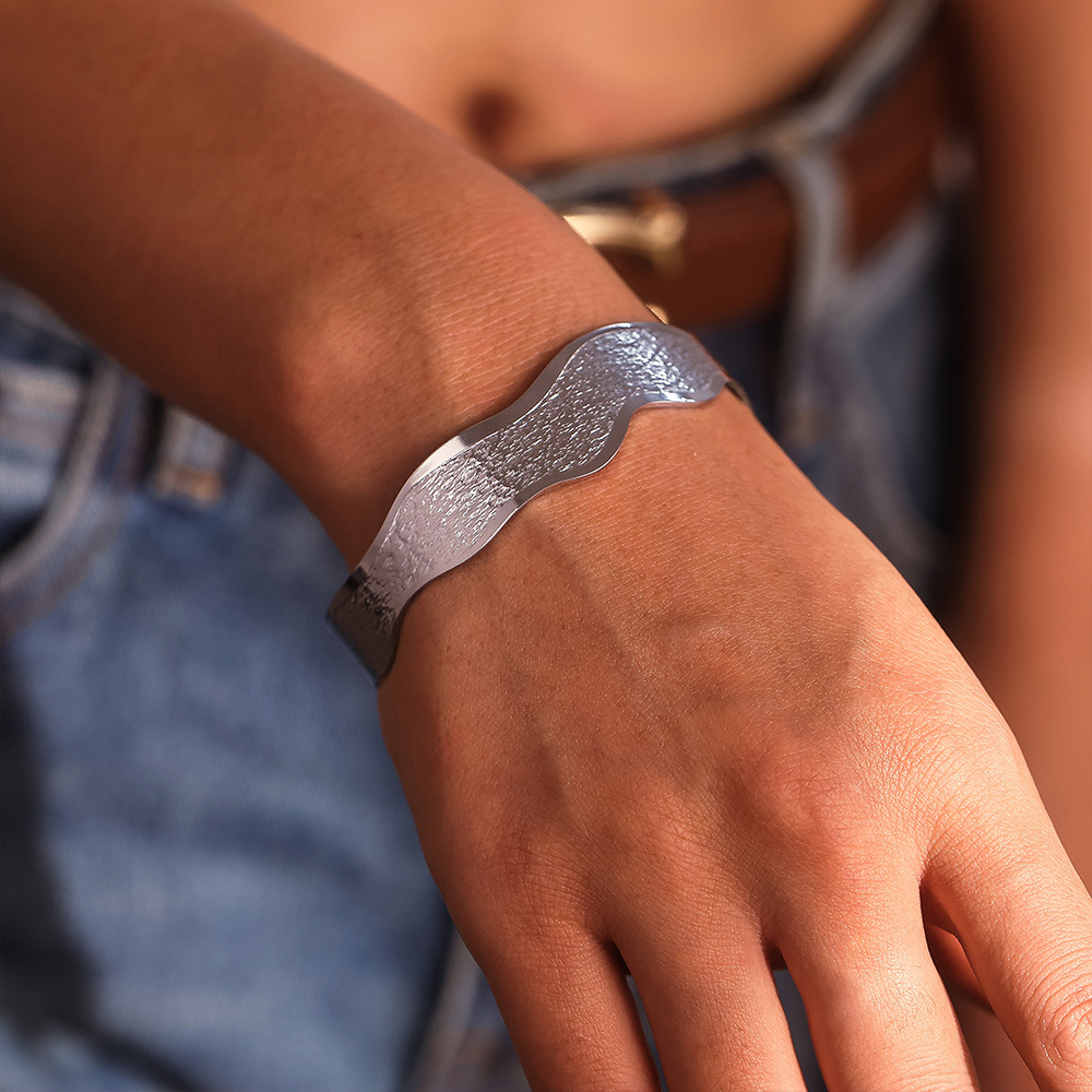 Square Sugar Ripple Irregular Opening Bracelet Titanium Steel Non Fading Personalized C-shaped Bracelet_voghion.com