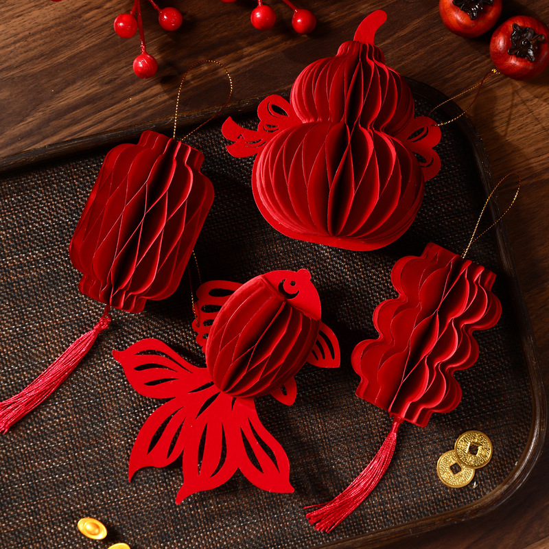 2026 Year of the Horse Decorative Hanging Ornaments Honeycomb Lanterns New Year Small Pendants New Year Gourd Door Hangings Garlands Spring Festival Decorations