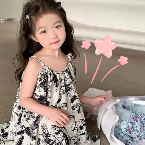 Watercolor Painting Girl Cute Floral Dress Children Tank Top Princess Dress Soft and Comfortable Tank Dress