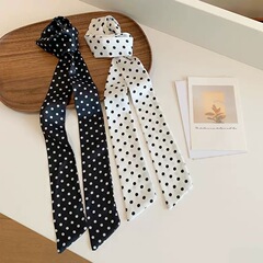 レトロでファッショナブルな水玉模様のロングシルクスカーフ、女性用、春と秋のホットガールヘッドバンド、多用途の装飾スカーフ、細いリボンバッグ