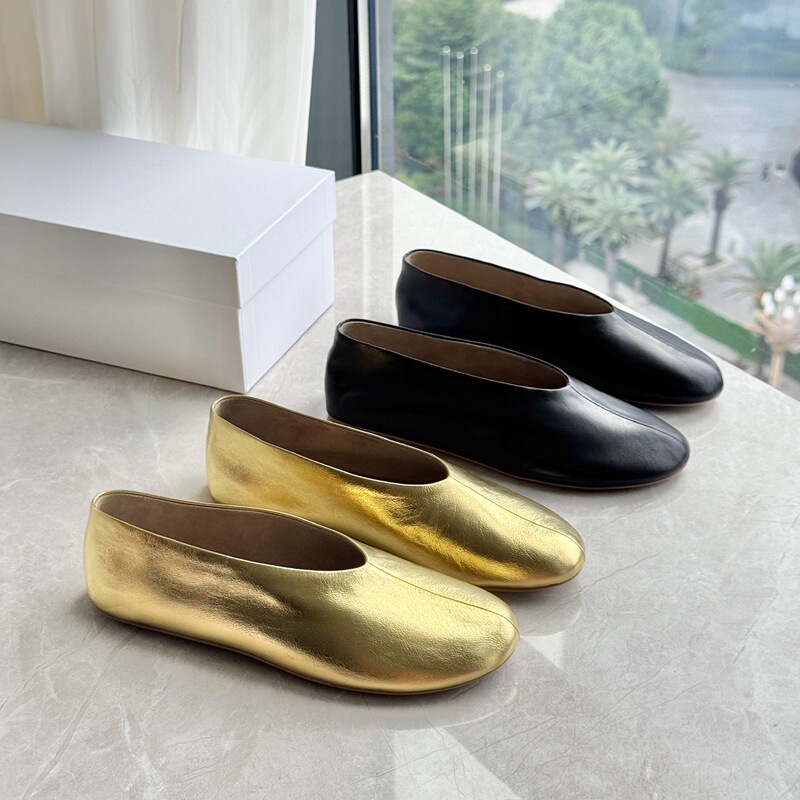 New ultra-soft ROW-style granny shoes, gold-colored sheepskin ballet flats, relaxed old money style slip-on women's shoes New ultra-soft ROW-style granny shoes, gold-colored sheepskin ballet flats, relaxed old money style slip-on women's shoes