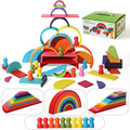 彩虹拱桥积木木质彩色堆积小人叠叠乐儿童早教彩虹积木玩具