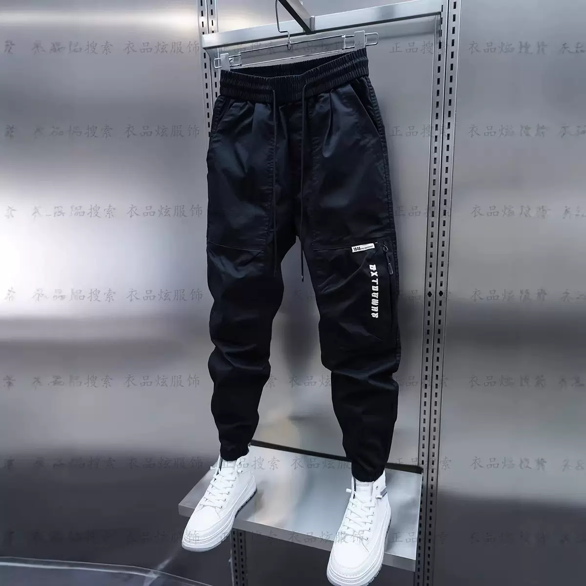 春秋季束脚休闲纯色刺绣裤子2025潮流男士新款韩版修身小脚工装裤