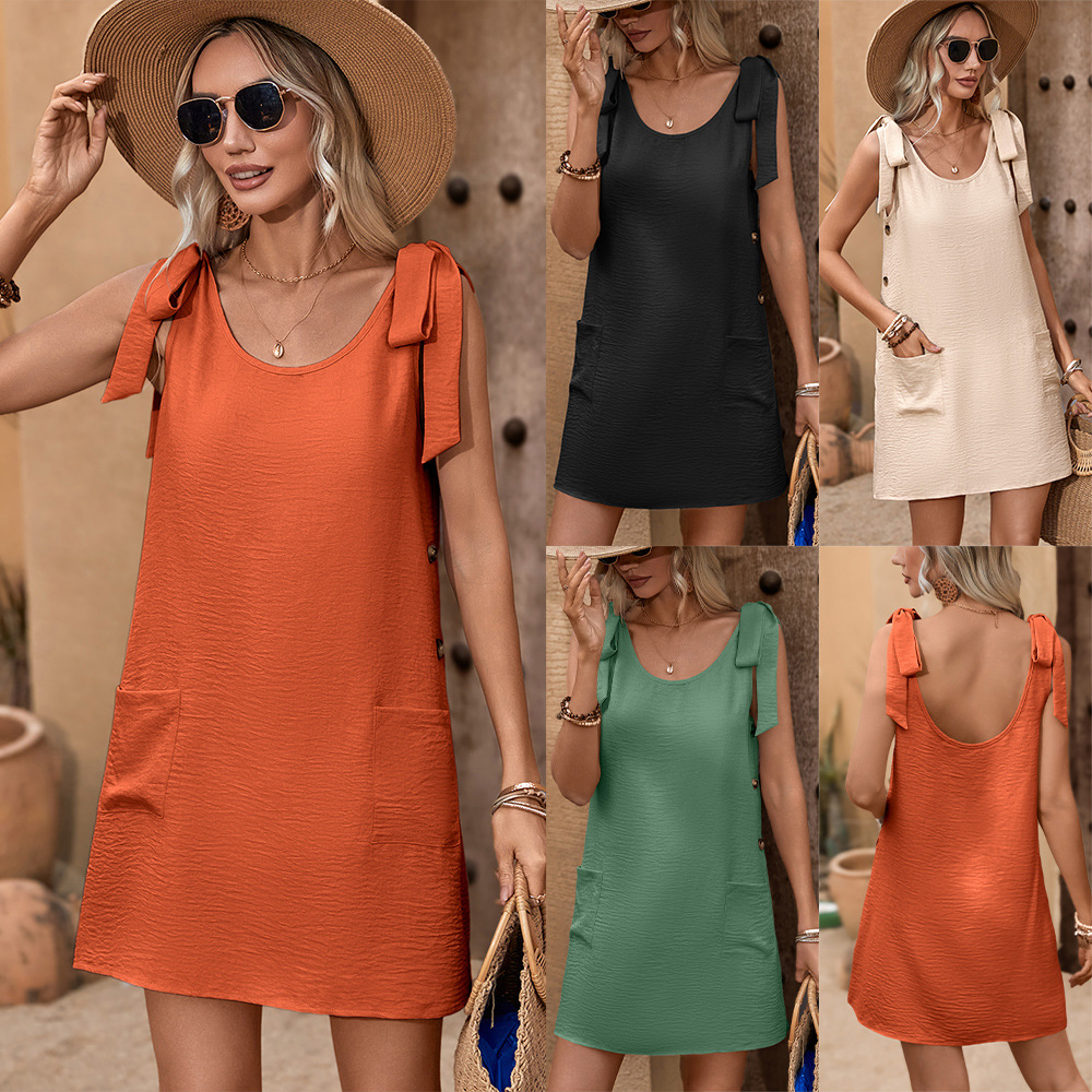 Femmes Robe Régulière Style Simple Col Rond Sans Manches Couleur Unie Au Genou Vacances Du Quotidien display picture 1