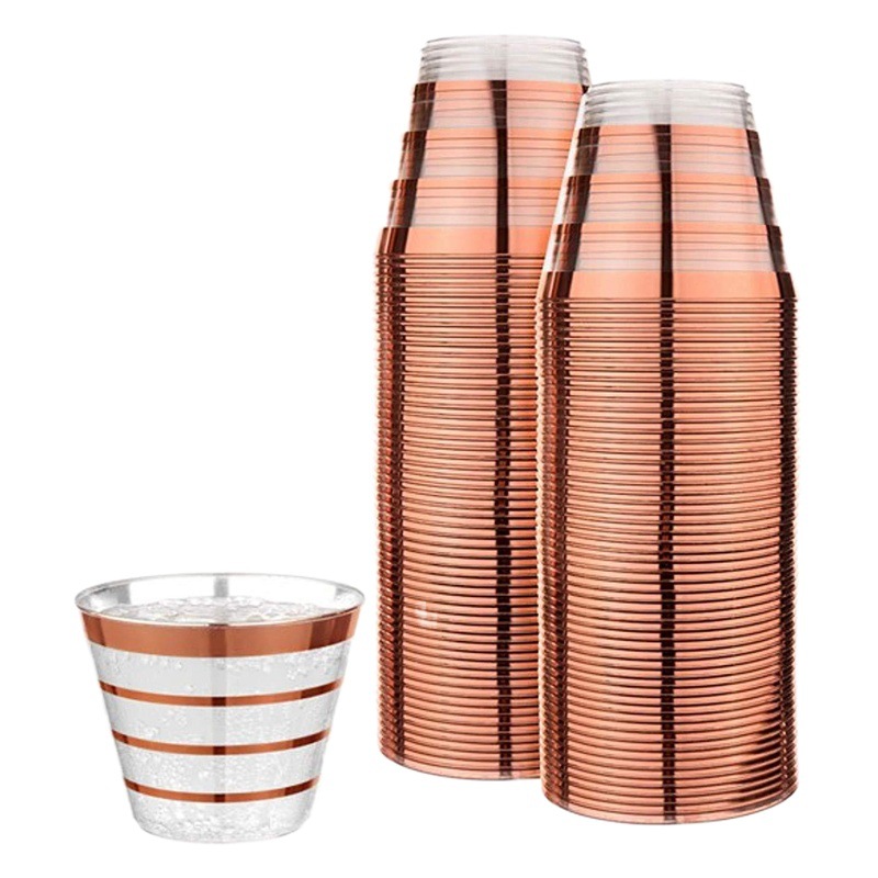 9oz cuatro borde rojo agua desechable taza postre taza mousse copa vino plata polvo whisky plástico taza de jugo