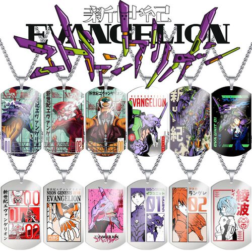 Japanese Anime EVA: Neon Genesis Evangelion Anime Accessories Titanium Steel Color Printing Tag Stainless Steel Military Badge Necklace