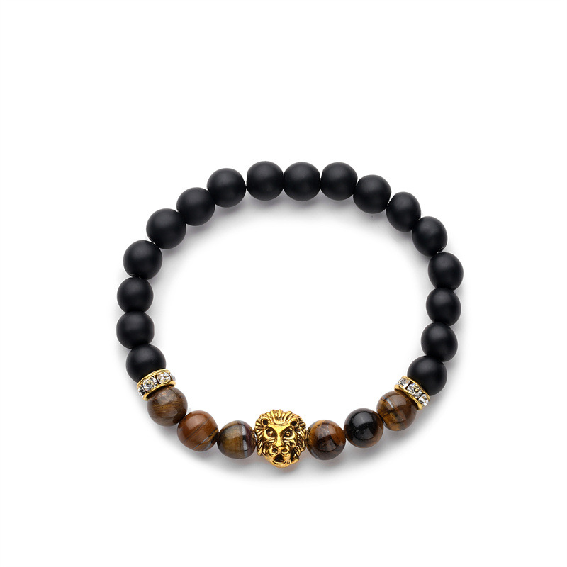 Ojo de tigre transfronterizo europeo y americano Pulsera de cuentas de piedra esmerilada Colorido Ojo de tigre piedra cabeza de león pulsera de cuentas hombres y mujeres joyas