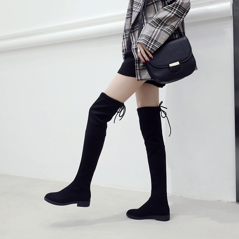 Long boots women's knee boots 2024 new autumn and winter flat long boots fleece-lined knee boots thick heel high thin boots