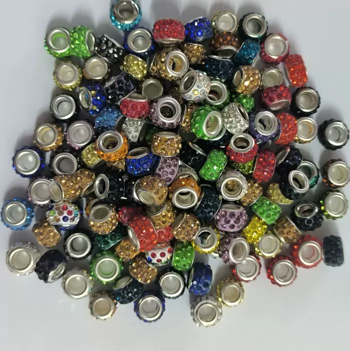 7*12mm气眼镶钻大孔珠5mm孔香巴拉珠子软陶泥钻球鸡眼白红串珠y54