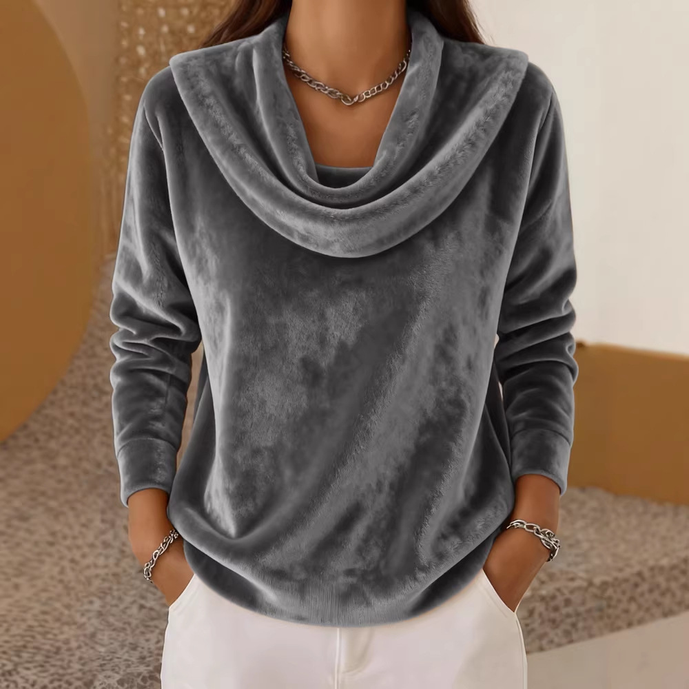 Casual Relaxed-fit Fashionable Solid-color Plush Long-sleeve Knit Top — product photo 6