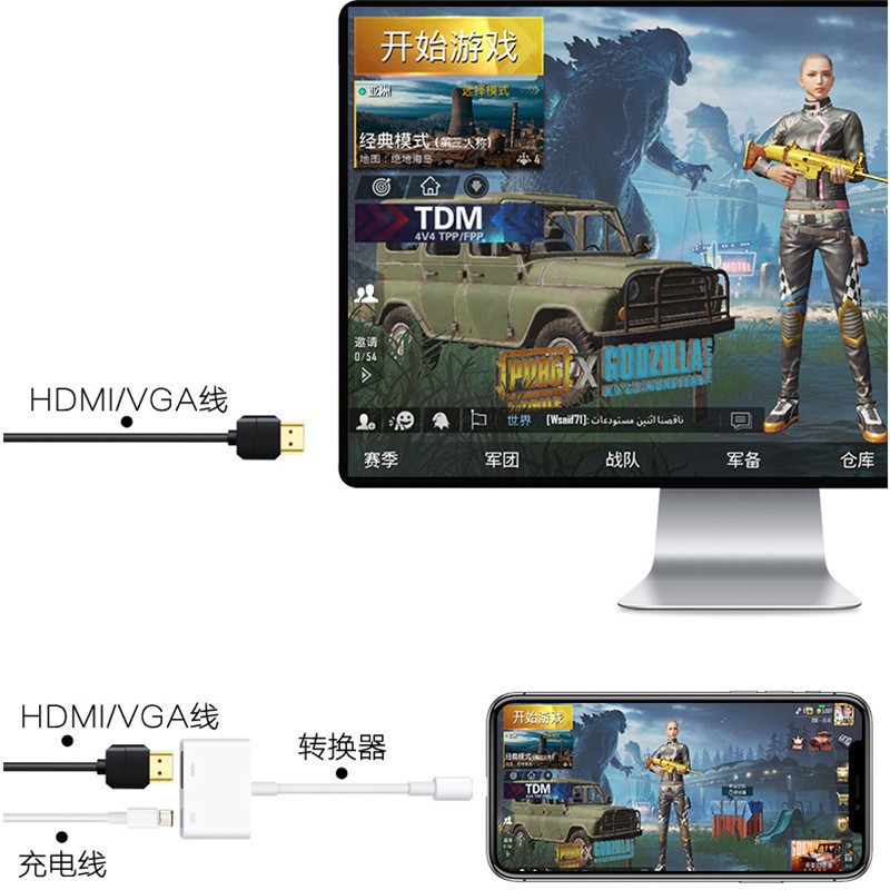 Transfronteriza iluminación del teléfono móvil a HDMI Cable de pantalla de proyección para el teléfono móvil de Apple a TV HD Video Converter