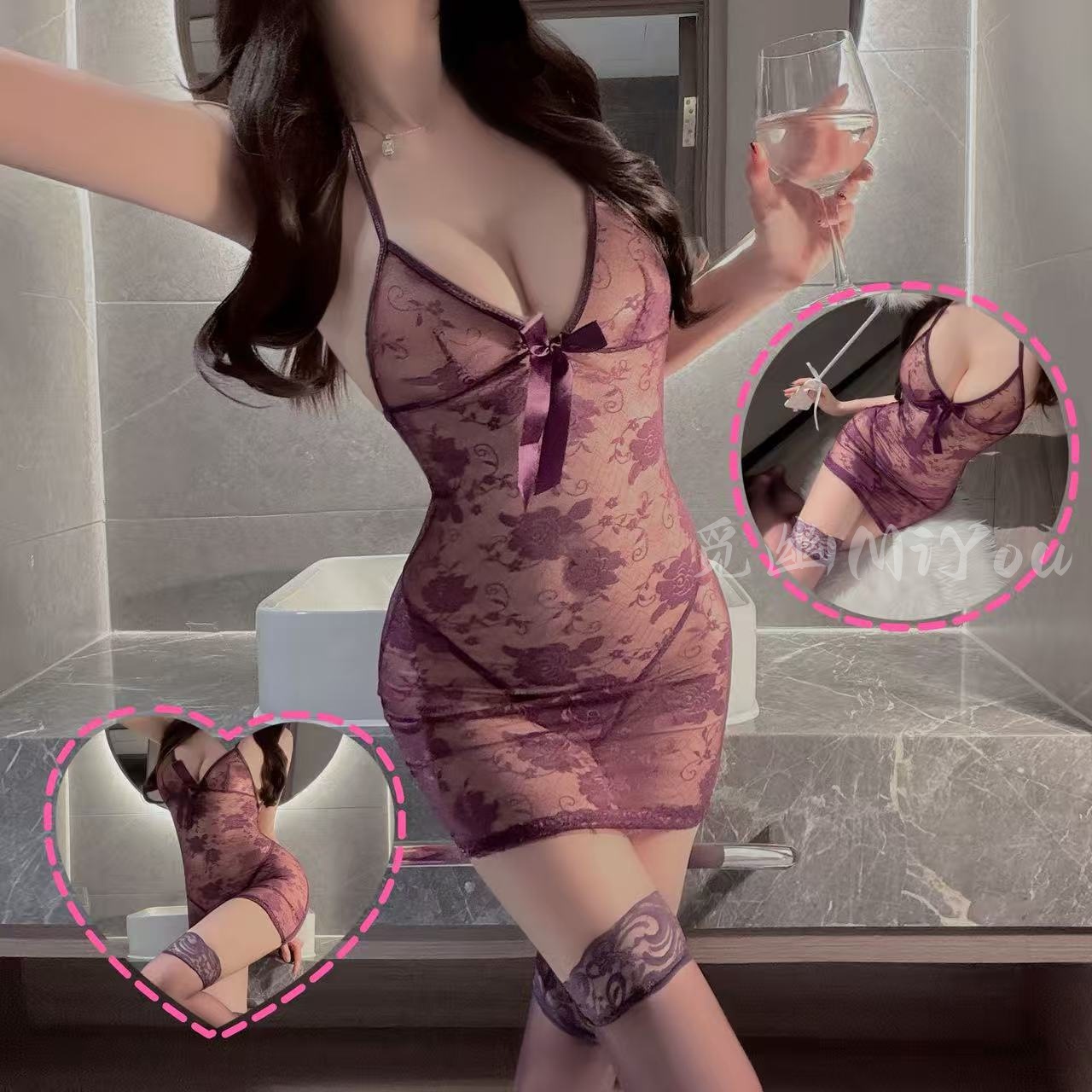 Huajiaoying sexy pajamas, feminine lace see-through skirt, sensual temptation underwear, passionate flirting clothes