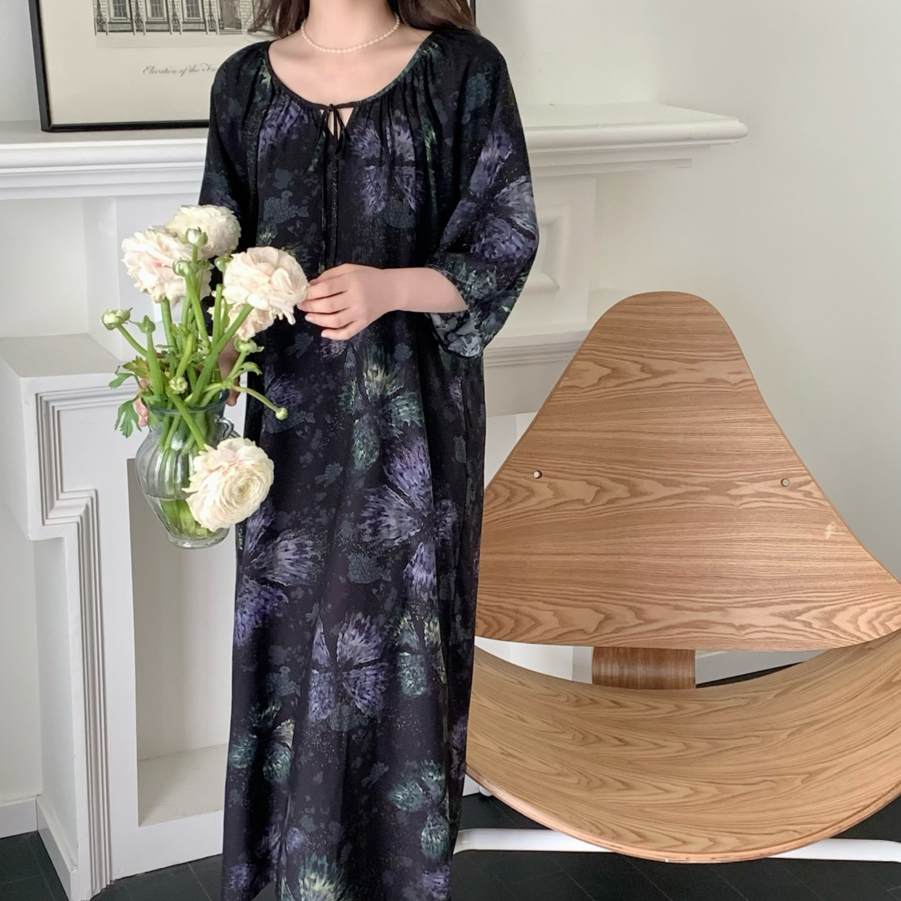 Camisón mujer verano falda larga de playa delgada pijama de seda de algodón primavera y otoño damas estilo de vacaciones ropa de hogar de seda de algodón de gran tamaño