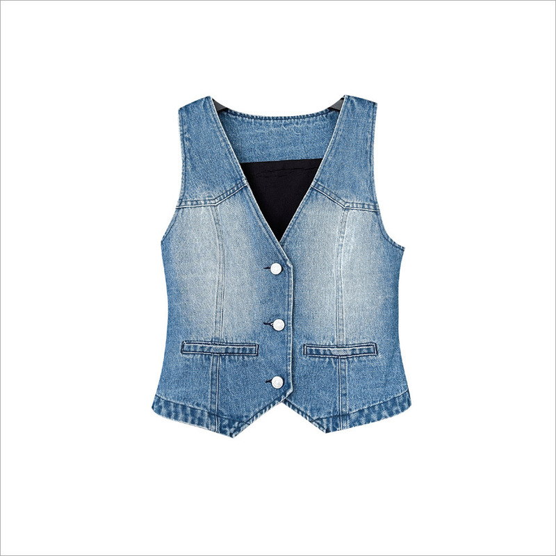Summer Hot-Selling New Style Liu Haocong's Same Style Loose V Neck Denim Vest and Long Flap Pocket Pants Jeans