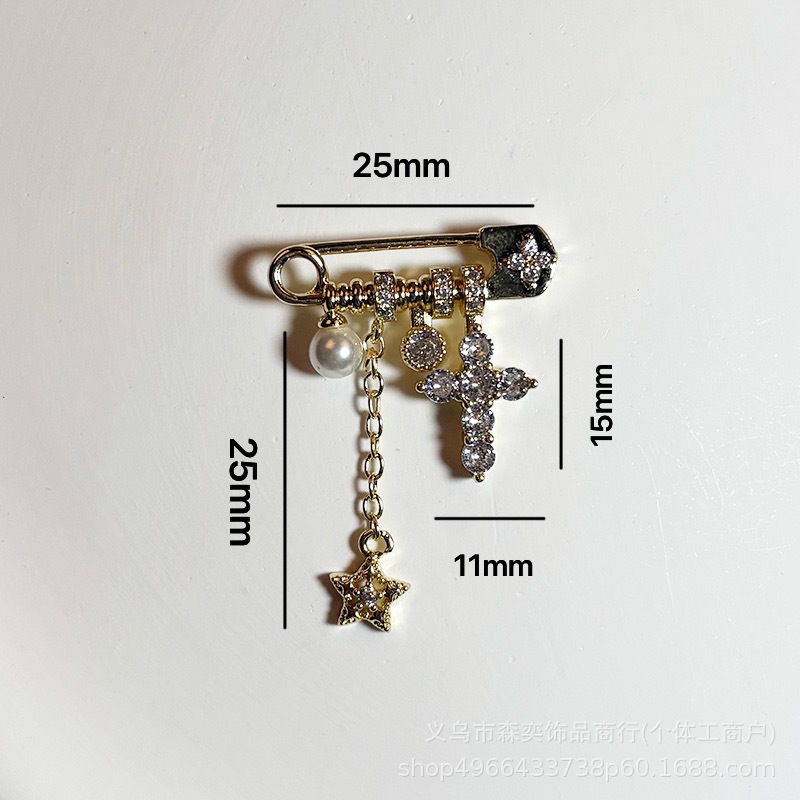 Senyi Jewelry High-Precision Copper-Plated Pin-Style Spacer Bead Cross Pendant Star Chain DIY Bracelet Necklace Accessories