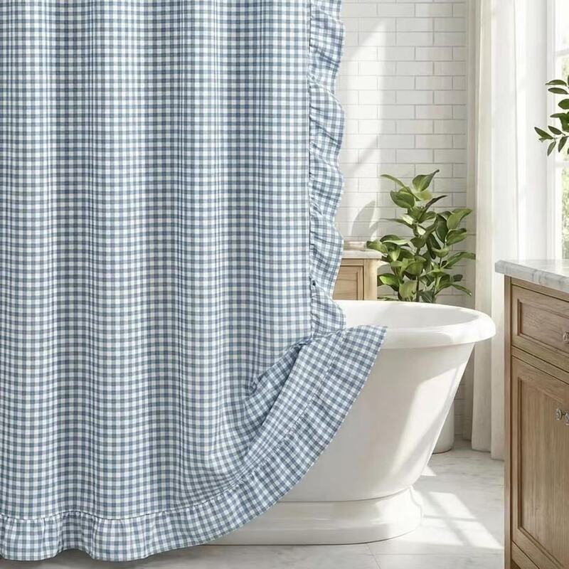 Cross-Border Hot-Selling Thickened Ruffled Bathroom Curtain, Polyester Shower Curtain, Japanese-Style Striped Simple Waterproof Partition Curtain Cross-Border Hot-Selling Thickened Ruffled Bathroom Curtain, Polyester Shower Curtain, Japanese-Style Striped Simple Waterproof Partition Curtain