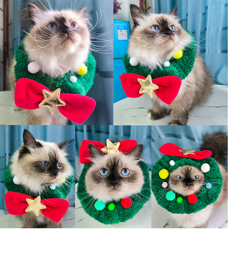 Hund julhalsband katt halsduk söta fototillbehör Teddy Bichon Pomeranian halsduk husdjur haklapp huvudbonader_voghion.com